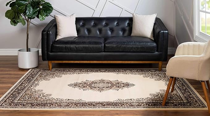 Unique Loom Reza Collection Traditional Persian Style Area Rug, 8 x 10 ft, Ivory/Brown