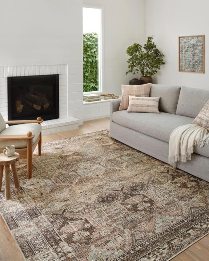 Loloi Amber Lewis Billie Collection, Clay & Sage 2'-6" x 7'-6" Area Rug – Antique & Distressed Accent Rugs for Living Room, Bedroom, Entryway & Hallway, No Shed High Traffic Area Home Decor Rug