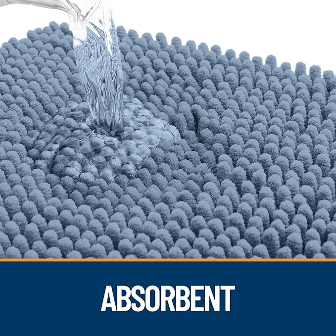 OLANLY Dog Door Mat for Muddy Paws 24x16, Paw Print Design, Absorbs Moisture and Dirt, Non-Slip Washable Doormat, Quick Dry Chenille Mud Mat, Entry Indoor Entryway Carpet, Airy Blue and White