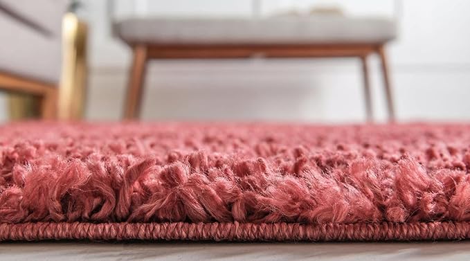 Unique Loom Davos Shag Collection Area Rug - Solid (3' 3" Square, Poppy)