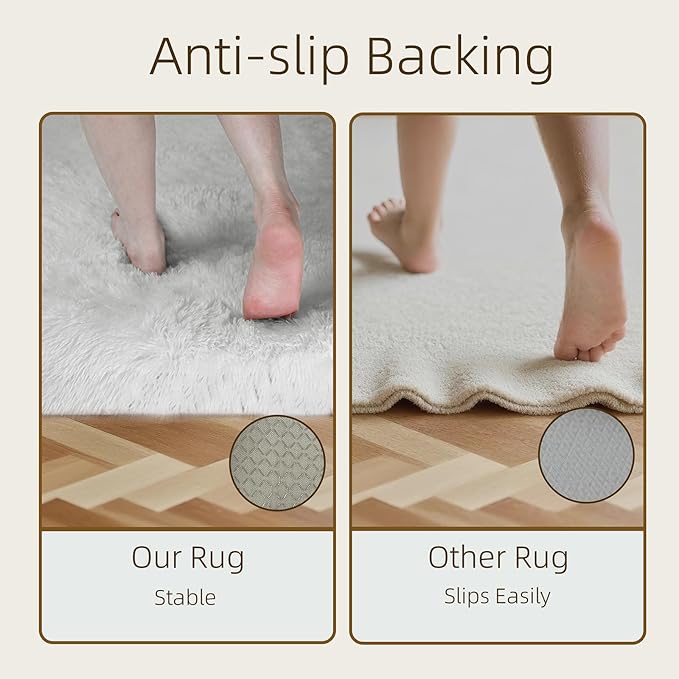 4x6 Solid Fluffy White Area Rug – Washable, Durable, Living Room Rug, Non-Slip High Pile Shag Rugs for Bedroom, Living Room, Bedside, Dorms, Nursery Rooms, Kids Room, Soft Indoor Floor Carpet