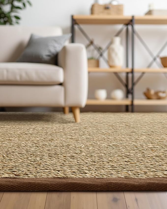 DEXI Area Rug Natural Fiber 5x8, Braided Woven Seagrass Rugs No Shed, Soft Neutral Rustic Carpet Mat for Indoor Entryway Outdoor Patio Dining Living Room Bedroom Farmhouse, Natural
