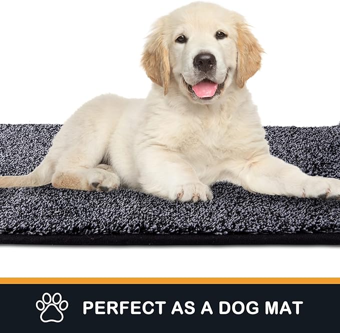 PURRUGS Dirt Trapping Door Mat 20" x 31.5", Non-Slip Machine Washable Entry Rug, Shoe Scraper, Dog Doormat, Super Absorbent Welcome Mat for Front & Back Door, Muddy Shoes & Paws, Bluish Grey-Black