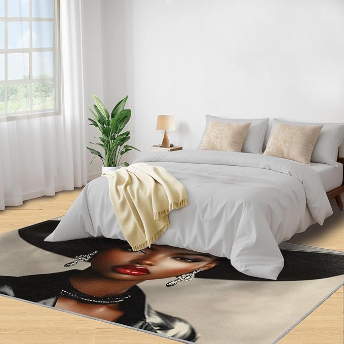4x6 Fashionable Woman Cafe Rug - Modern Woman Rugs for Bedroom Aesthetic, Sexy Girl Soft Comfortable Non-Slip for Offie Bedroom Study Boy Girl Room Hotel Dorm