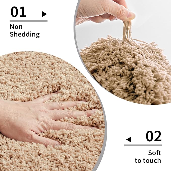 Beige Bathroom Runner Rug 24x70 Non Slip Fluffy Long Bath Mat for Bathroom Floor Washable Plush Luxury Large Bath Rug for Tub Absorbent Runner Rug for Bedside