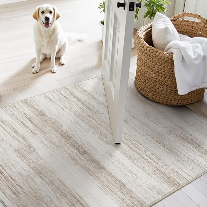 PADOOR Modern Abstract Runner Rug - 2x8 Washable Hallway Rugs, Ultra Soft Non-Slip Low Pile Floor Rugs for Hallway Entryway Kitchen Bedroom Bedside Laundry Room Brown