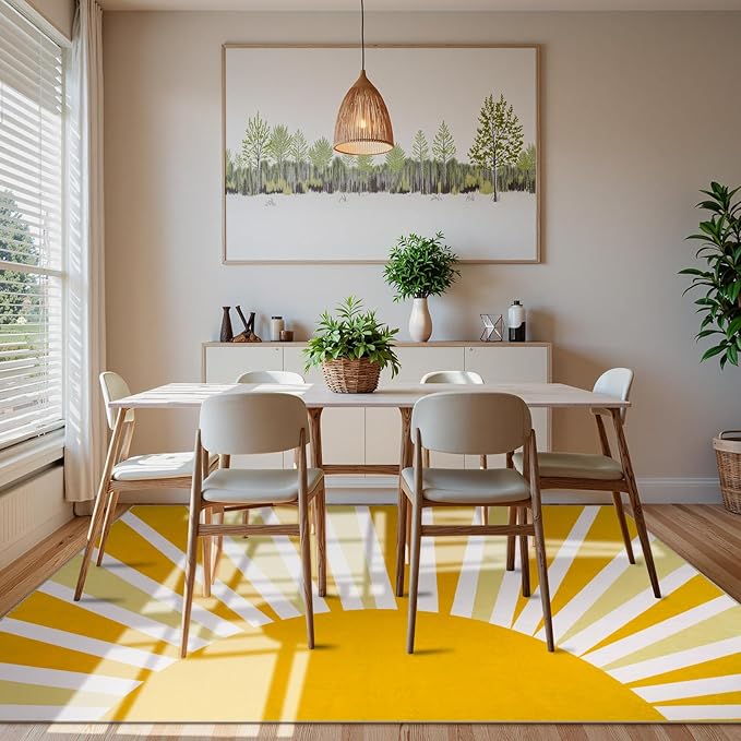 Lahome 8 x 10 Area Rugs for Living Room - Soft Cute Rugs for Bedroom 8x10 Non-Slip Low-Pile Large Nursery Rug, Boho Rainbow Sun Print Indoor Floor Carpet Rugs for Office Classroom (8'x10', Yellow)
