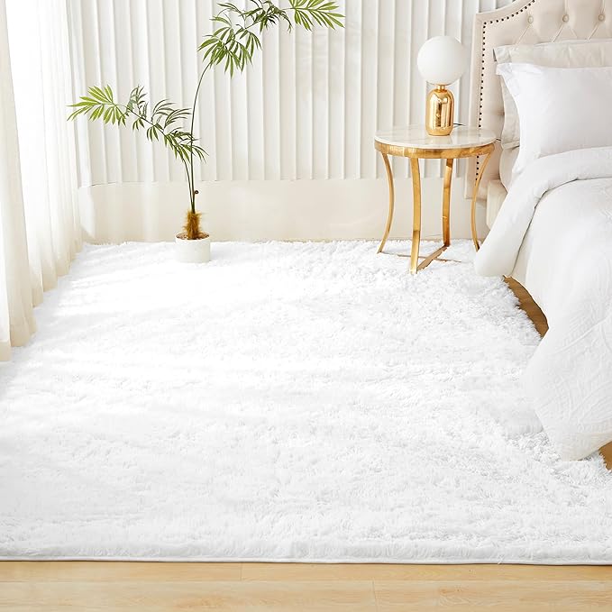 Andency White Soft Area Rugs for Living Room Bedroom, 4x6 Fluffy Shaggy Bedside Rug, Non-Slip Large Shag Fuzzy Plush Carpets for Bedroom Kids Dorm Nursery Home Decor Aesthetic