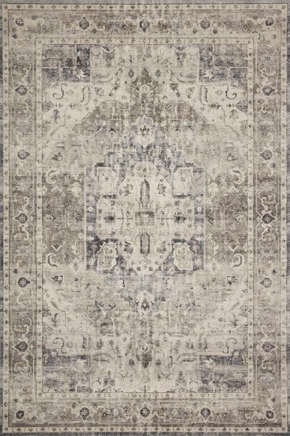 Loloi Hathaway Collection HTH-05 Steel/Ivory 9'-0" x 12'-0", .25" Thick Area Rug, Soft, Durable, Printed, Modern, Low Pile, Non-Shedding, Easy Clean, Living Room Rug