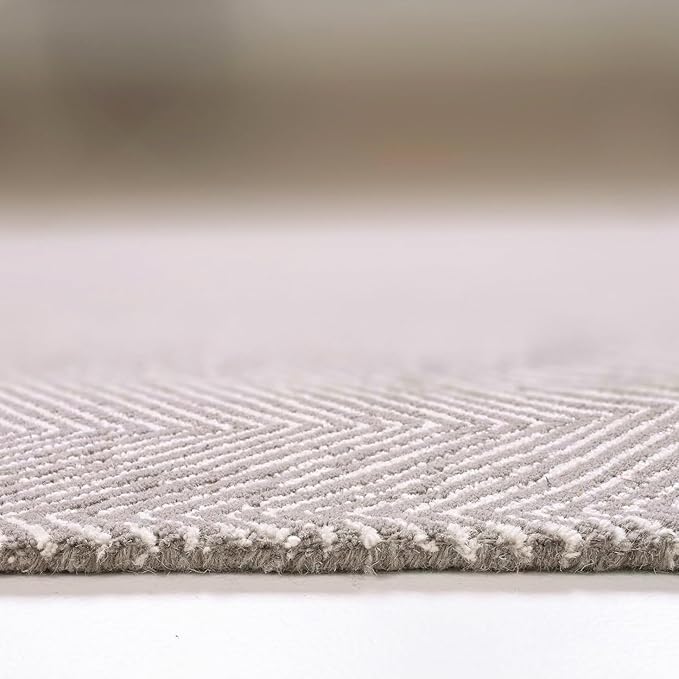 Modern Herringbone Chevron Collection Handcrafted Wool Area Rug - Durable, Zigzag Pattern, for High Traffic, Contemporary Design for Living Room, Bedroom, Dining Room Decor (Smoke Grey, 9' x 9')