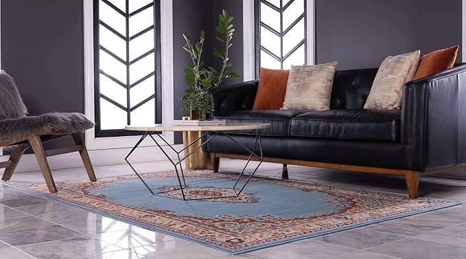 Unique Loom Reza Collection Traditional Persian Style Area Rug, 8 x 10 ft, Light Blue/Ivory