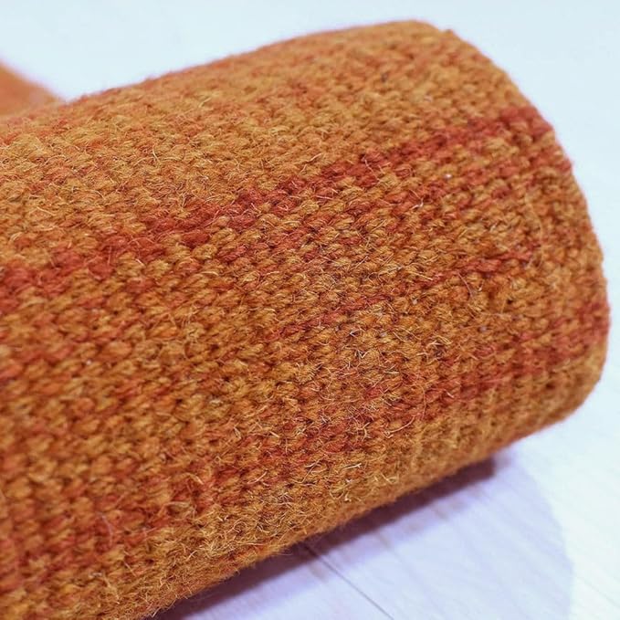 Rugsotic Carpets Hand Woven Flat Weave Kilim Wool ECO-Friendly Area Rugs - 8'x8', Square Shape, Dark Orange Color, Solid Plain Design, Low Pile Handmade Rugs for Living Room, Bed Room (D00111)