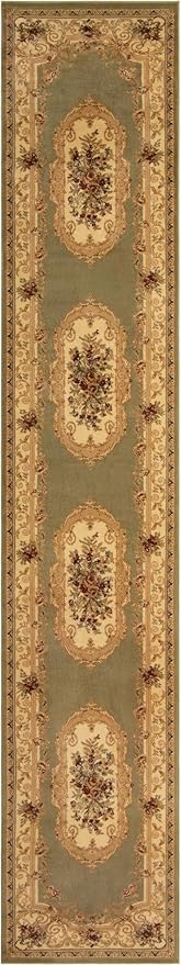 Rugs.com Chateau Collection Rug – 3' x 16' 5 Runner Green Medium Rug Perfect for Hallways, Entryways