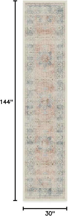 RUGGABLE Washable Vintage Runner Rug – Sarrah Coral 2.5x12, Stain-Resistant, Non-Slip Hallway Runner – Machine Washable Rug for Hallway, Entryway, Living Room & Kitchen – with Standard Pad