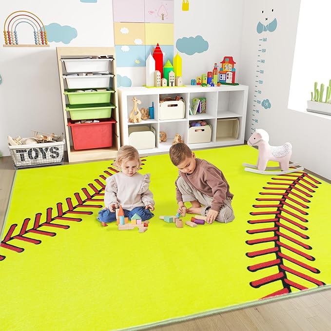 Soft Area Rugs for Bedroom, Softball Gifts for Softballs Lovers, Kids Toddlers Sport Softball Rug, Indoor Floor Boys Room Decor Carpet for Living Room, Dorms, Nursery Room, 5X7 Ft