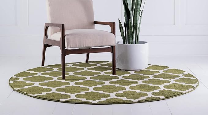 Rugs.com Lattice Collection Rug – 6 Ft Round Dark Green Medium Rug Perfect for Kitchens, Dining Rooms