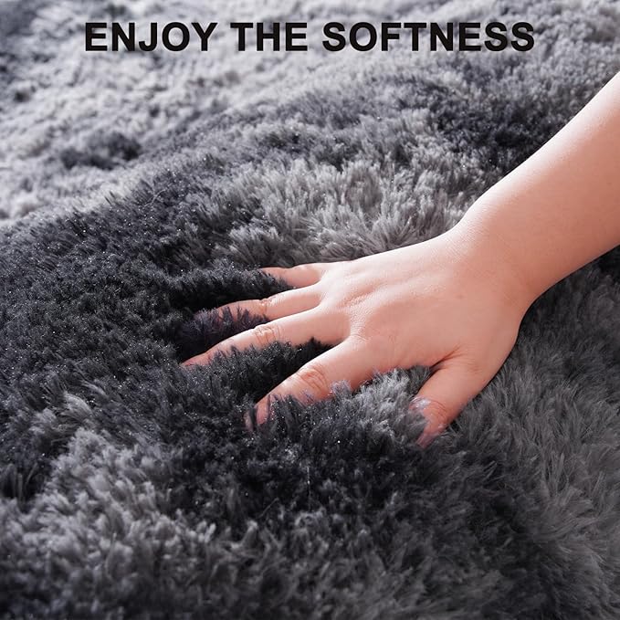 Beglad Fluffy Large Area Rugs 9x12 Feet, Modern Minimalist Style Shag Fuzzy Rugs, Non-Slip Indoor Carpet Soft Rugs for Kids Room, Bedroom & Living Room, Tie-Dyed Dark Grey