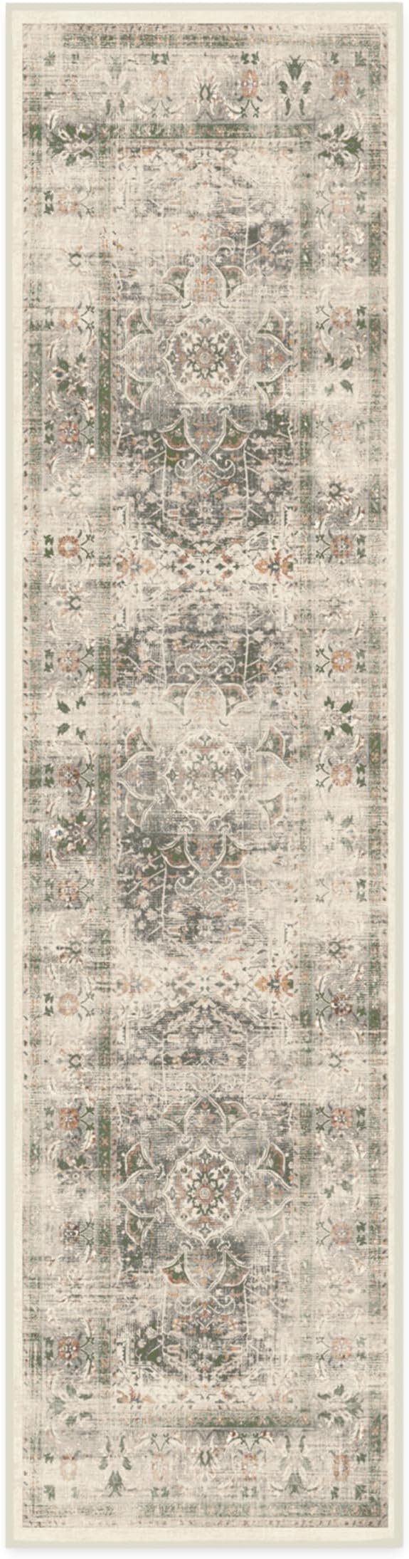 RUGGABLE Washable Vintage Runner Rug – Sarrah Sage 2.5x10, Stain-Resistant, Non-Slip Hallway Runner – Machine Washable Rug for Hallway, Entryway, Living Room & Kitchen–with Cushioned Pad