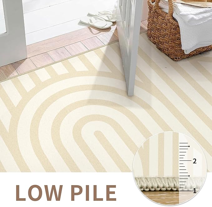Bavni Washable Runner Rug, Soft Modern Printed Rug Runner, Abstract 2x5 Runners for Hallways, Kitchen, Laundry, Abstract Brown Beige