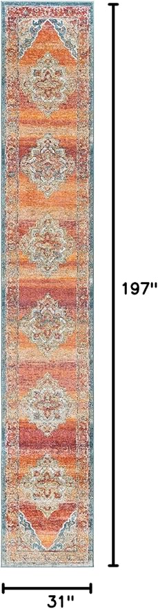 Unique Loom Isabella Collection Area Rug - Rossellini (2' 7" x 16' 5" Runner, Rust Red/ Beige)