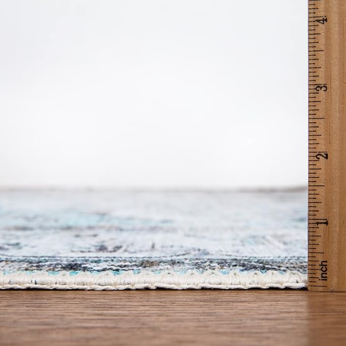 Bloom Rugs Washable Non-Slip 12 ft Runner - Beige/Blue Traditional Runner for Entryway, Hallway, Bathroom, and Kitchen - Exact Size: 2.5' x 12'