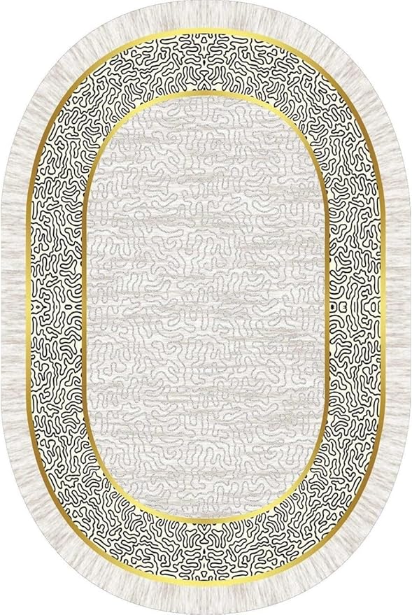 Off White Black Gold Indoor Rugs Modern Minimalist Abstract Geometric Pattern Home Office Area Rug 5x8 for Livingroom Bedroom Dining Room Soft Durable Non Skid Carpet Under Table Bordered Floor Mat