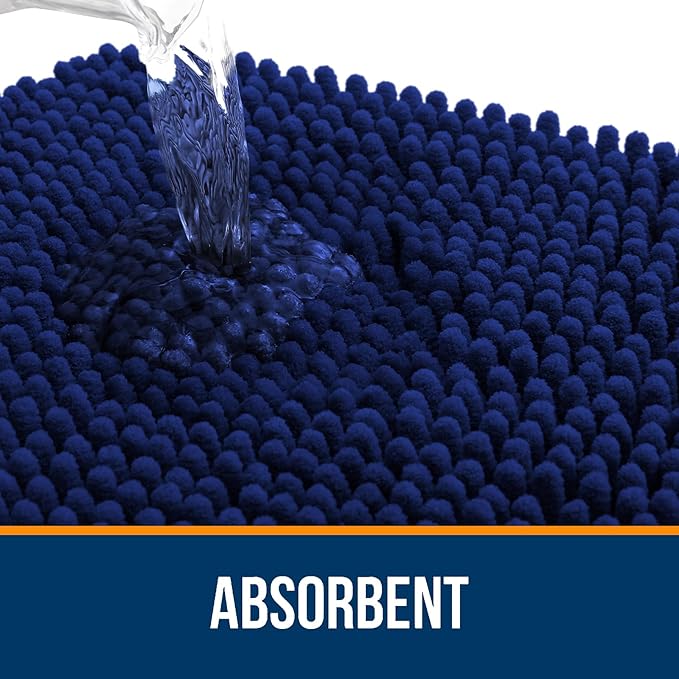 OLANLY Bathroom Rugs 40x24, Extra Soft Absorbent Chenille Bath Rugs, Rubber Backing Quick Dry, Machine Washable Bath Mats for Bathroom Floor, Tub and Shower, Home Decor Accessories, Navy