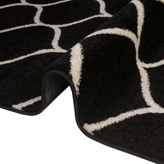 Rugs.com Lattice Frieze Collection Rug – 2' x 6' Runner Black Medium Rug Perfect for Living Rooms, Large Dining Rooms, Open Floorplans
