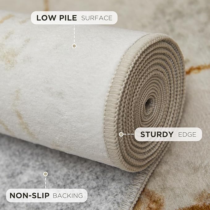 Joydeco 5x7 Area Rugs for Living Room, Washable Modern Abstract Non Slip Soft Rug, Low Pile Carpet for Bedroom, Dining Room, Home Office, Pet & Child Friendly, Light Brown & White&Beige