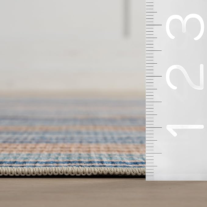 Dash & Albert Tyne Blue Machine Washable Rug, 2 X 3 Feet, Blue/Tan Stripe Pattern