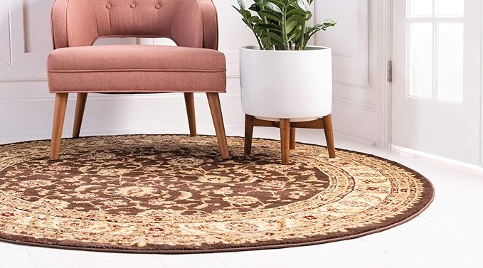 Unique Loom Voyage Collection Traditional Oriental Classic Intricate Design Area Rug (8' 0 x 8' 0 Round, Brown/Ivory)