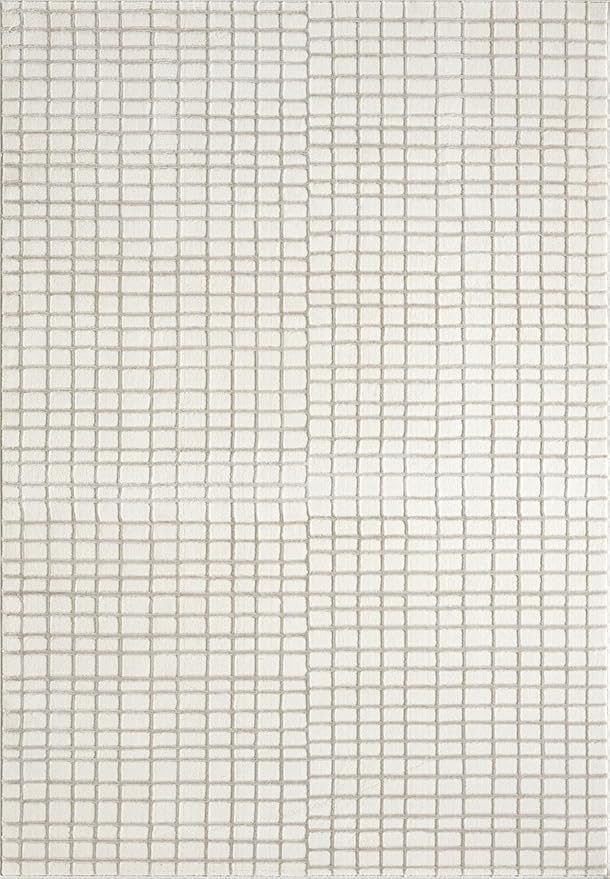 Abani Cream Grid Textured Area Rug - 8' x 10' - Chunky, Plush and Soft Washable Carpet - Perfect for Living Room & Bedroom - Plush Deco Collection