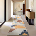 Phantoscope Washable Runner Rug 2'x10' Non-Slip, Modern Neutral Boho Hallway Rugs for Entryway, Stair, Bedroom, Abstract Geometric Blocks Pattern, Low-Pile Foldable Floor Carpet, Warm Terracotta/Cream