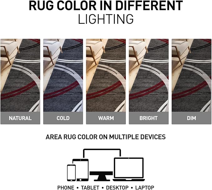 Rugshop Modern Wavy Circles Design Non-Shedding Area Rug, Carpet for Bedroom or Living Room, Red, 4' x 6'