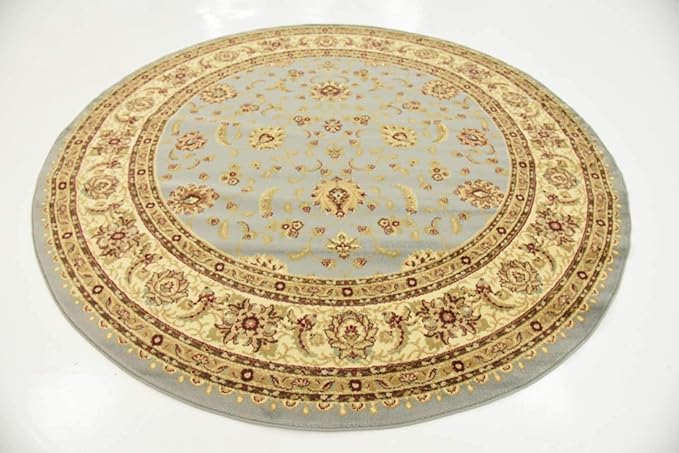Unique Loom Voyage Collection Traditional Oriental Classic Intricate Design Area Rug (8' 0 x 8' 0 Round, Light Blue/Gold)
