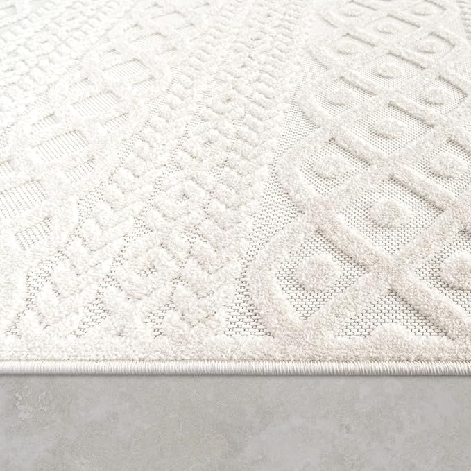 Paco Home Modern Area Rug with Carved Geometric Pattern in Cream Ivory, Size: 6'7" x 9'6"