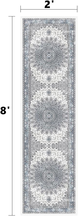 2x8 Runner Rugs for Hallways Washable Hallway Runner Rugs for Entrance Bedroom Non-Slip Vintage Runners Blue