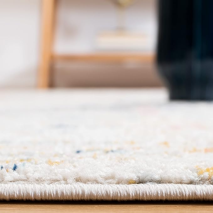 SAFAVIEH Tulum Collection Area Rug - 8' Round, Ivory & Blue, Moroccan Boho Tribal Design, Non-Shedding & Easy to Clean, Ideal for Living Room, Bedroom, Dining Space (TUL272C)