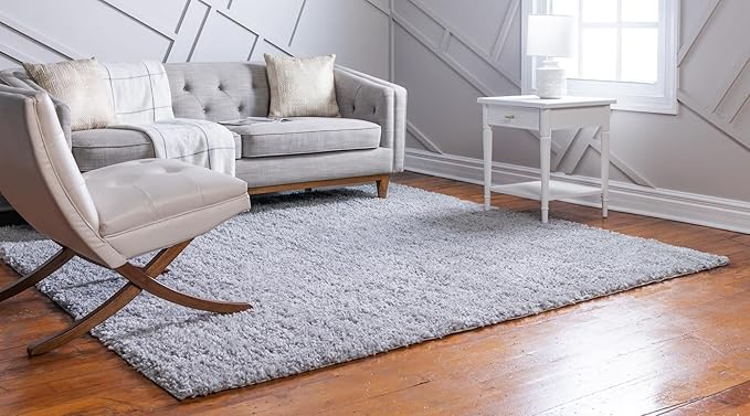 Unique Loom Davos Shag Collection Area Rug - Solid (5' 1" Square, Sterling)