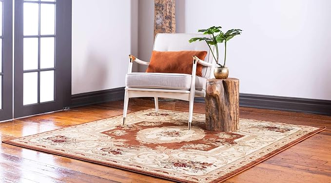 Unique Loom Versailles Collection Traditional Classic Floral Motif Area Rug (4' 0 x 4' 0 Square, Terracotta/ Ivory)