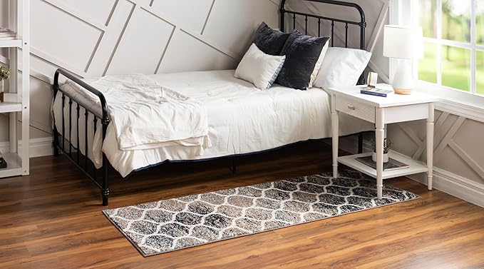 Rugs.com Lattice Frieze Collection Rug – 2' x 13' Runner Blue Multi Medium Rug Perfect for Living Rooms, Large Dining Rooms, Open Floorplans