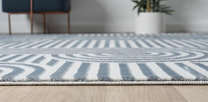 Annabel Modern Geometric Area Rug for Living Room, 8x10 Contemporary Arched Linear Large Gray Rug, High-Low Pile Stain Resistant Carpet for Bedroom, Dining Room or Kitchen (8' x 10', Gray)