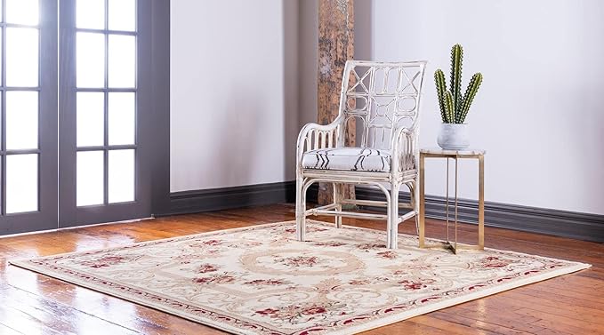 Rugs.com Chateau Collection Rug – 8' x 11' Cream Medium Rug Perfect for Living Rooms, Kitchens, Entryways