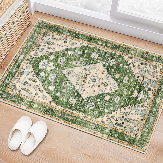 Boho Vintage Oriental Entry Rugs for Entrance Non-Slip Washable Tribal Small Area Rug,Ultra Soft Bohemian Floral Medallion Low-Pile Indoor Front Door Mat for Bedroom Kitchen Bathroom 24" x 36"