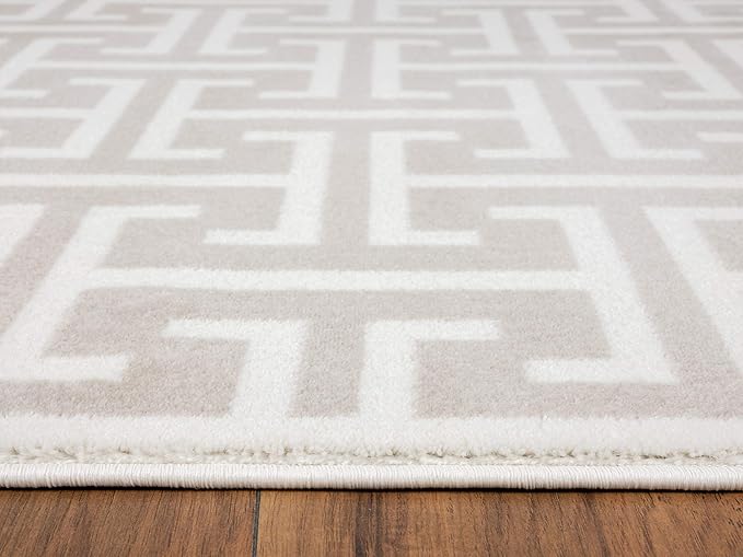 Abani Contemporary 3D Beige & White Modern Greek Key Pattern Area Rug - Geometric Meander 6' x 9' Arto Collection Neutral Rug Rugs