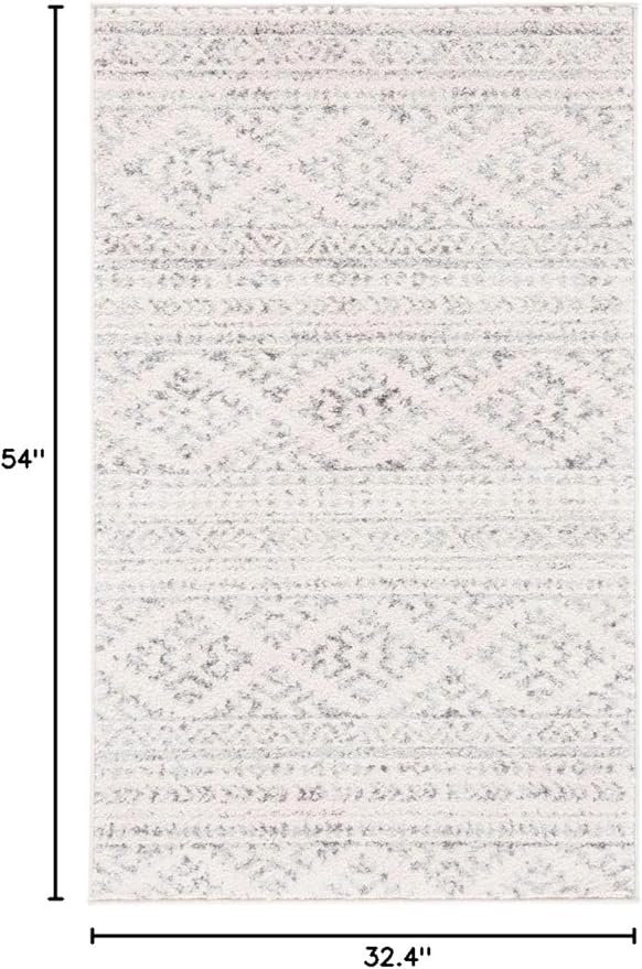 SAFAVIEH Tulum Collection Accent Rug - 2'7" x 4'5", Ivory & Grey, Moroccan Boho Tribal Design, Non-Shedding & Easy to Clean, Ideal for Front Door, Kitchen, Entryway, Accent Space (TUL272A)