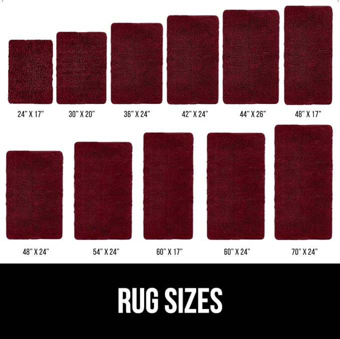 GORILLA GRIP Bath Rug Mat 30x20, Thick Soft Absorbent Chenille, Quick Dry Microfiber Mats, Rubber Backing Washable Shower Floor Rugs, US Designed Bathroom Bathmat Home Decor Accessories, Burgundy