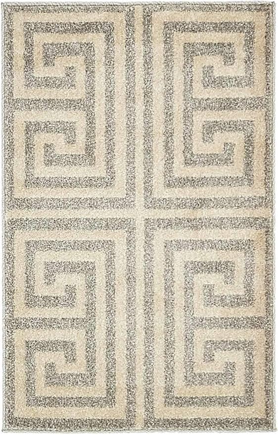 Unique Loom Athens Collection Classic Geometric Modern Border Design Area Rug (2' 0 x 3' 0 Rectangular, Gray/ Beige)