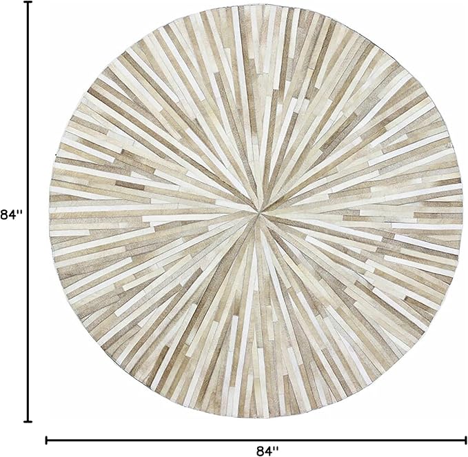 Faux Cowhide Round Area Rug | Non-Slip Leather Floor Carpet for Living Room, Bedroom, and Home Décor | Modern Stylish Accent Rug(Beige_7x7)