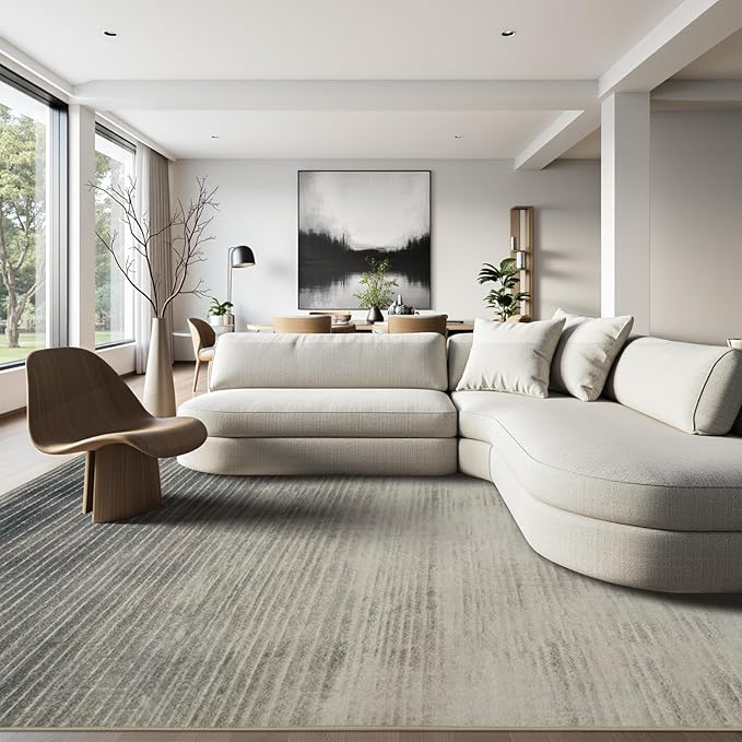 Joydeco 5x7 Area Rugs for Living Room, Washable Modern Abstract Non Slip Soft Rug, Low Pile Carpet for Bedroom, Dining Room, Home Office, Pet & Child Friendly, Beige & White & Dark Gray